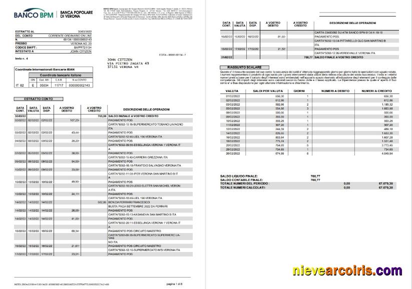 Italy Banco BPM bank statement 8 pages